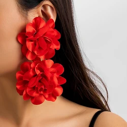 Exaggerated Large Fluffy Fabric Flower Earrings for Women Trendy Charms Wedding Big Drop Earrings 2023 Fashion Jewelry Female