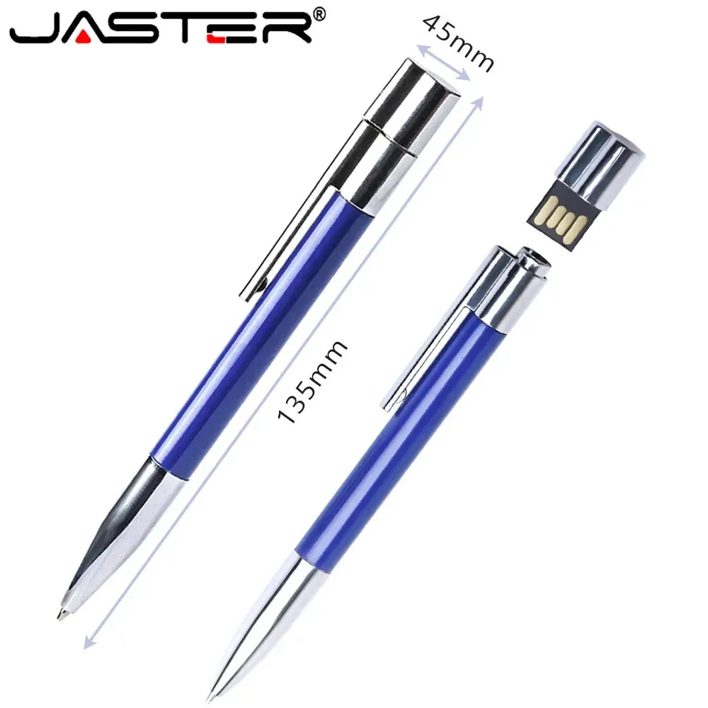 Ballpoint Pen USB Flash Drive 64GB Creative Business Gifts Memory Stick Silver Metal Pen Drive 32GB White Blue Pendrive 16GB