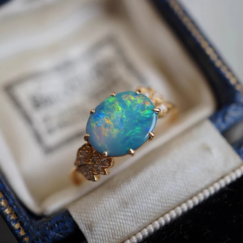 Colorful Opal opal leaves exquisite texture romantic engagement rings for women classic vintage style trend fine jewelry