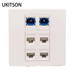 4 Plugs CAT6 RJ45 Ethernet LAN Connector Wall Panel 86x86mm With 2 Ports SC UPC Optical Fiber SC-SC Female Network Faceplate