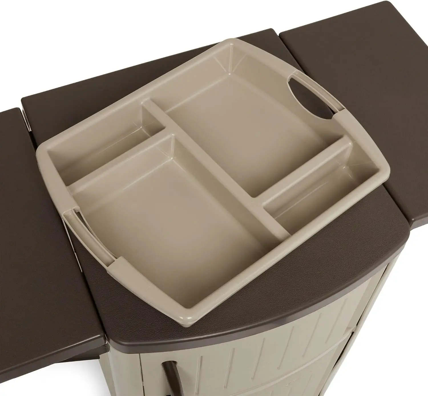 Outdoor Grilling Prep Station Table With Storage, BBQ Work Counter For Backyard Patio, Taupe And Brown Finish - view 4