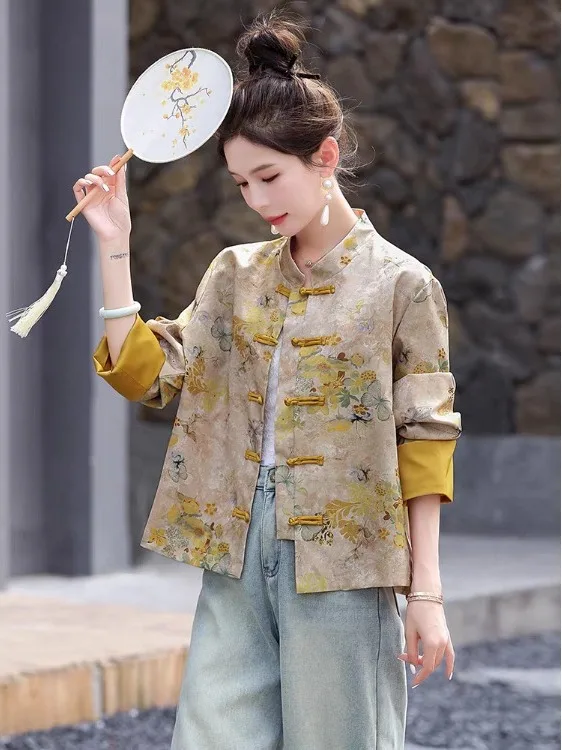 

Весенний новый китайский танкостильный женский танкостильный топ в стиле тан в 2026 году, с художественными национальными тангентами, с пуговицами, индивидуальный дизайн