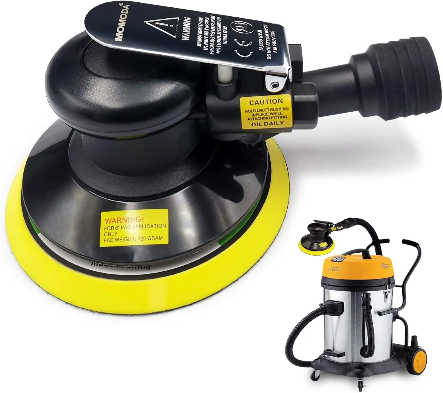 Professional Air Random Orbital Sander, 6 inch Dual Action Pneumatic Sander Suitable for Heavy Duty and Connect to Vacuum Cleane