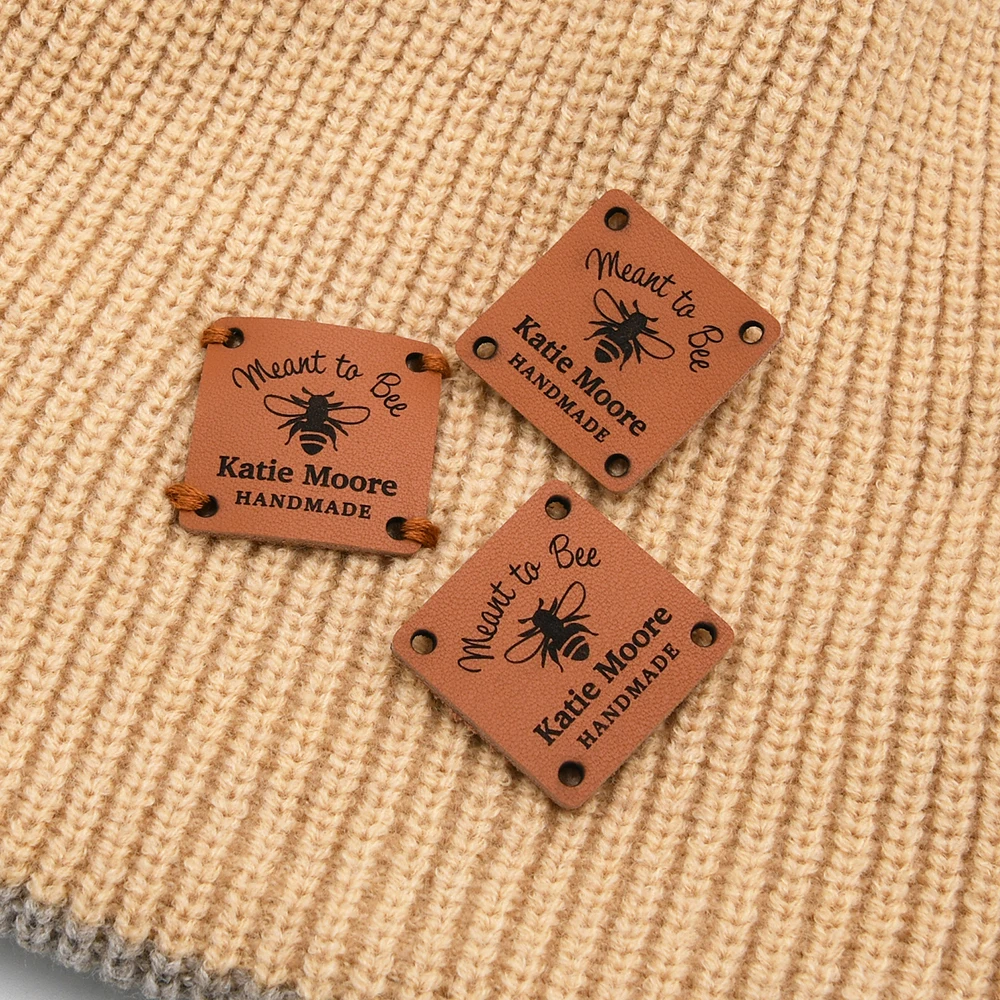Leather Labels, Sewing Tags, Genuine Leather Knitting Labels, Tags For Handmade, Square 1.18x1.18 Inches, Laser Engraved, D576