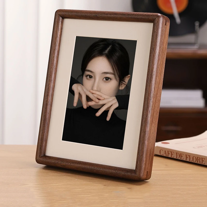 Premium Solid Wood Picture Frame 6 8 A4-Inch Desktop Display, Handcrafted Rounded Corners, Walnut Empty Photo Frame Home Decor