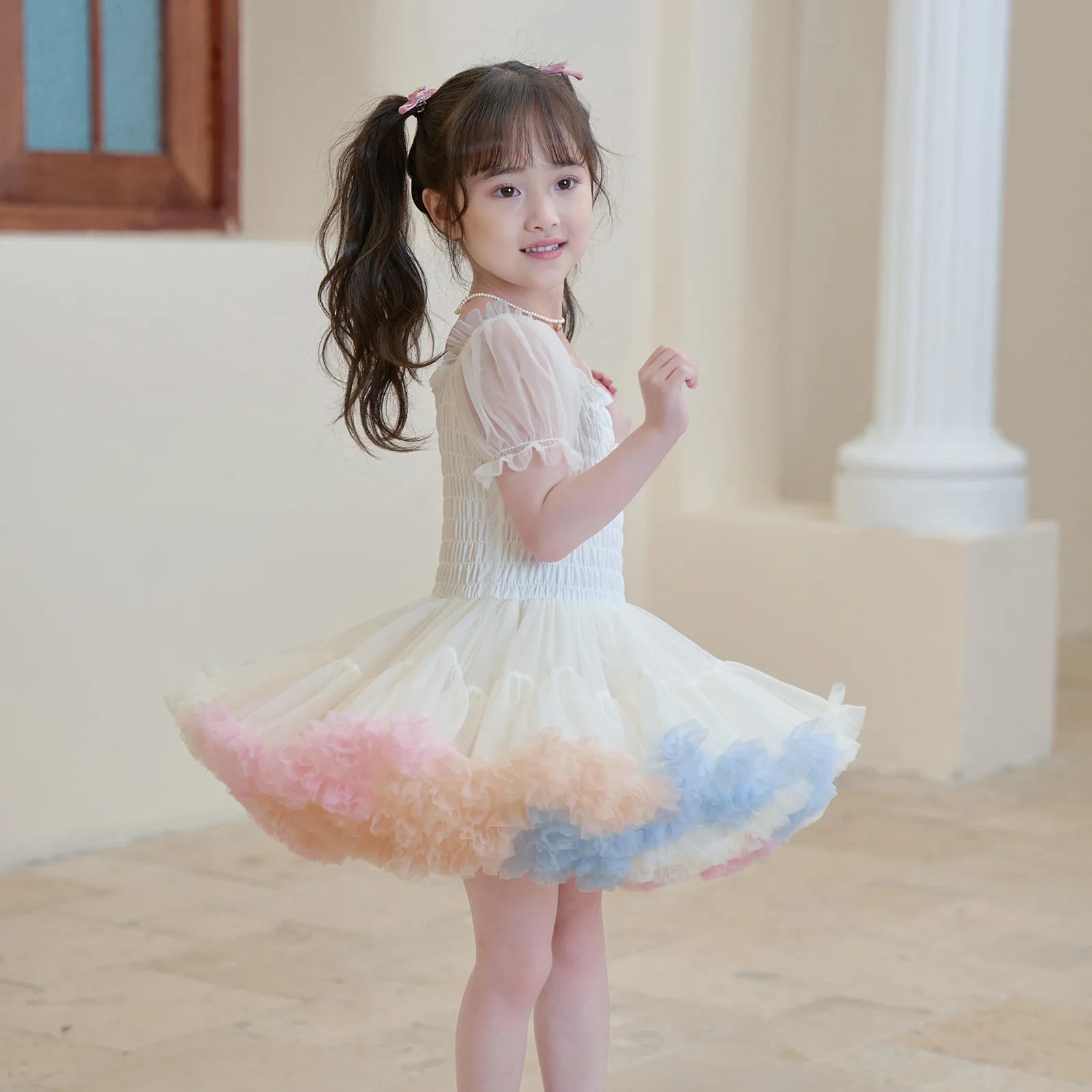 Fashion Baby Girl Princess Butterfly Tutu Dress Puff Sleeve Child Tulle Vestido Pageant Party Birthday kids Clothes L216