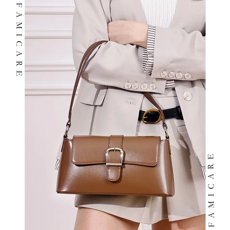 Bolso Bandolera Versátil Retro para Mujer con Solapa y Hebilla, Elegante Bolso Cruzado de Piel Serraje, Bolsos de Moda Diarios de Color Sólido para Mujer
