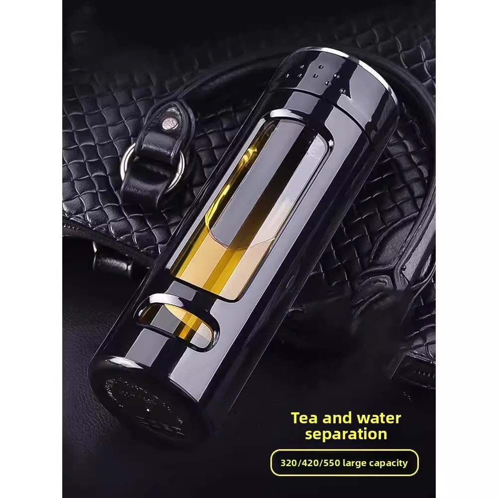 Große Kapazität, doppelwandige Kunststoff-Glas-Teetasse, tragbare Filternetz-Bubble-Teetasse für Männer und Frauen, Geschäftsleute und Studenten