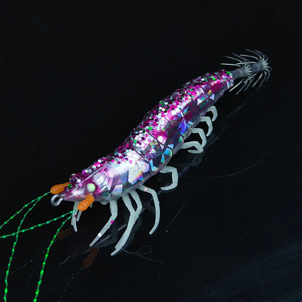 5Pieces Egi Set Squid Bait Wooden Shrimp Set Jukkumi Egi Watermelon Laser Rattle Flying Squid Jig Horizontal Jig Horizontal Egi image 6