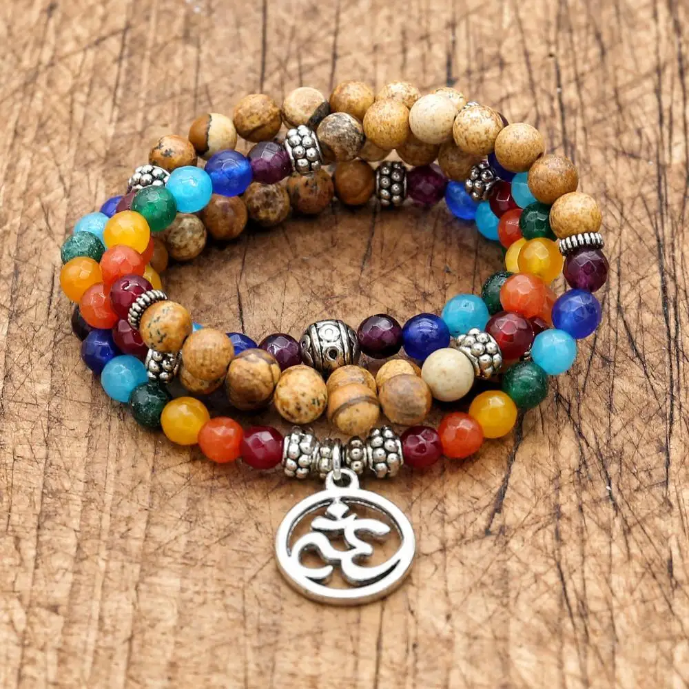 6mm Beads Tiger Eye 7 Chakra Mala Bracelets 108 Buddha Tree of Life Healing Yoga Bracelet For Women Man Jewelry