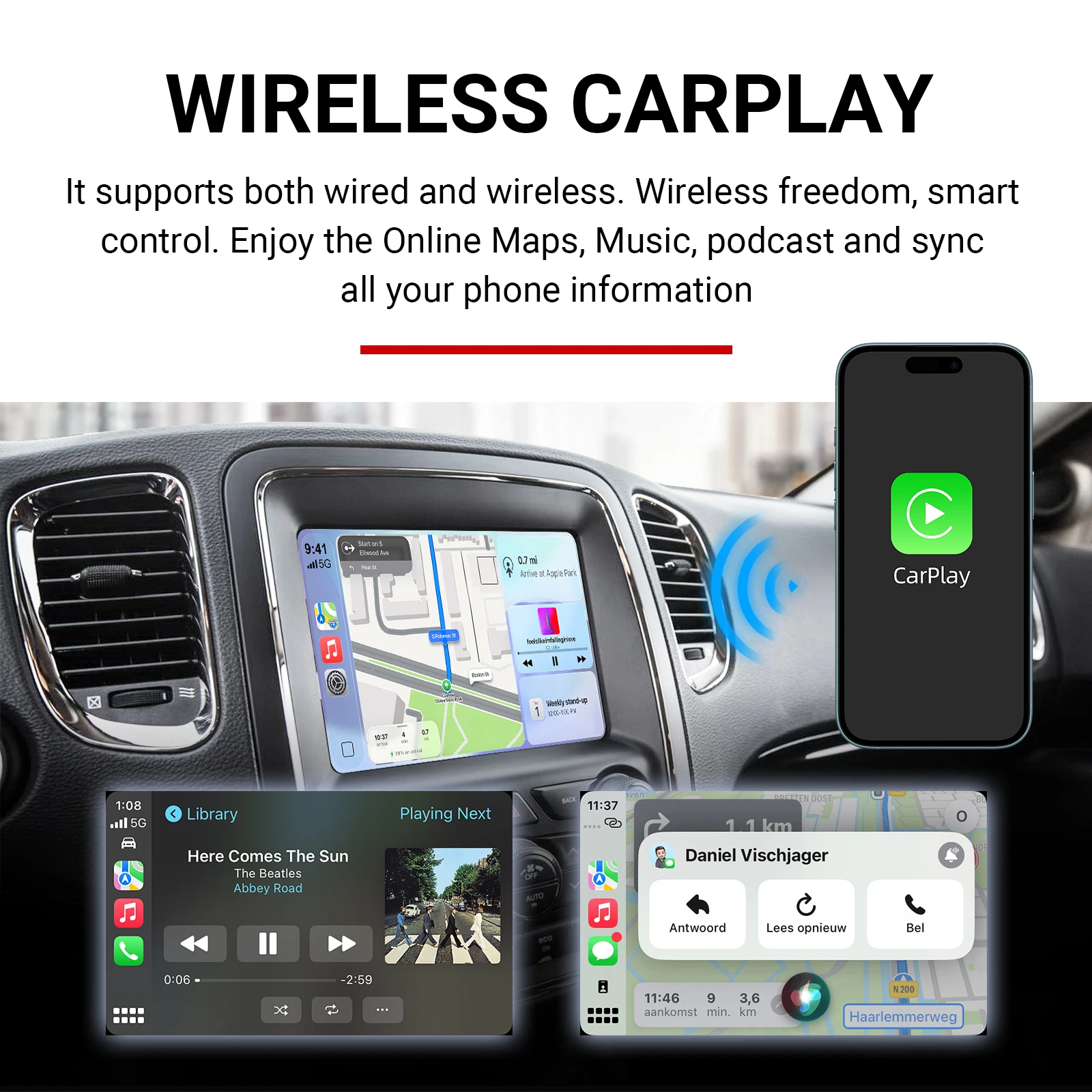 Ezonetronics Wireless CarPlay Android Auto Retrofit Kit Decoder Box for 2011-2017 Dodge Challenger Journey Charger Durango