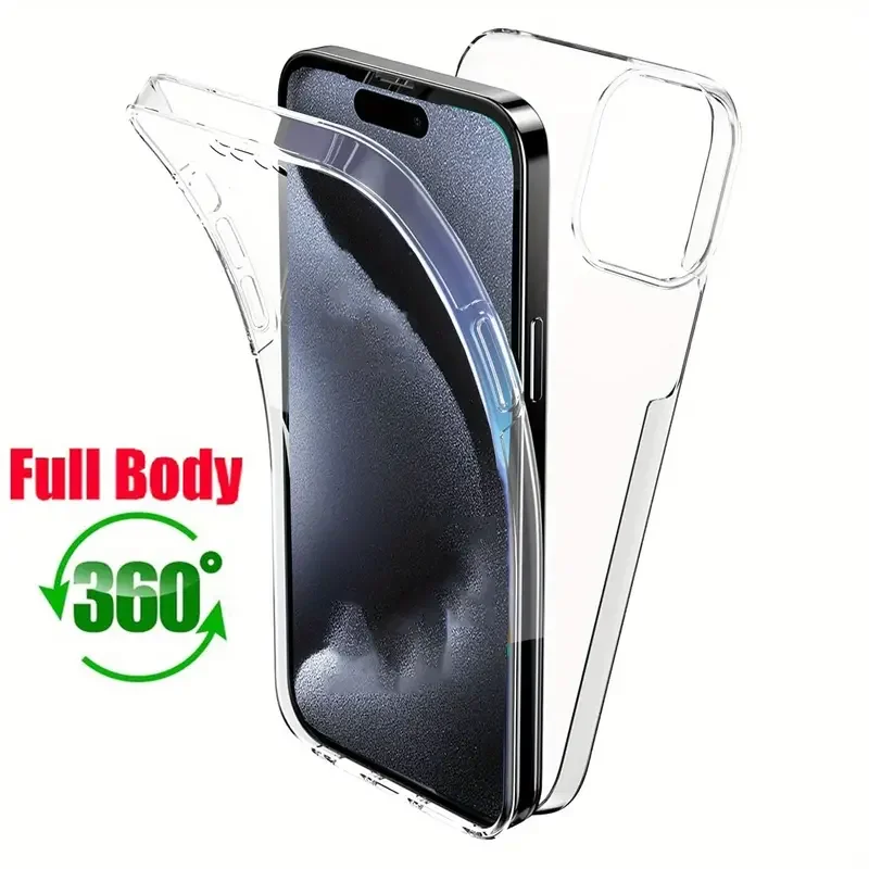 

360° Full Body Clear Protective Case For iPhone 15 14 13 12 11 X XS XR 7 8 Plus SE 2020 Dual Layer Shockproof PC Hard Cover