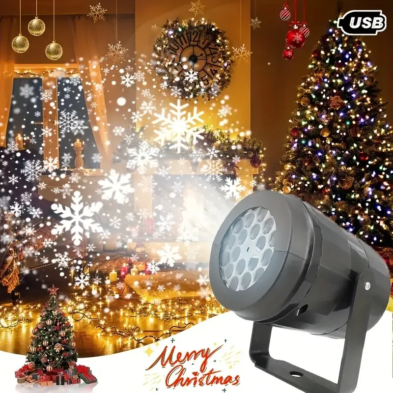 1pc LED Snowflake Projector Light USB Powered Realistic White Snowfall Design Perfect for Christmas Weddings and Holiday Parties