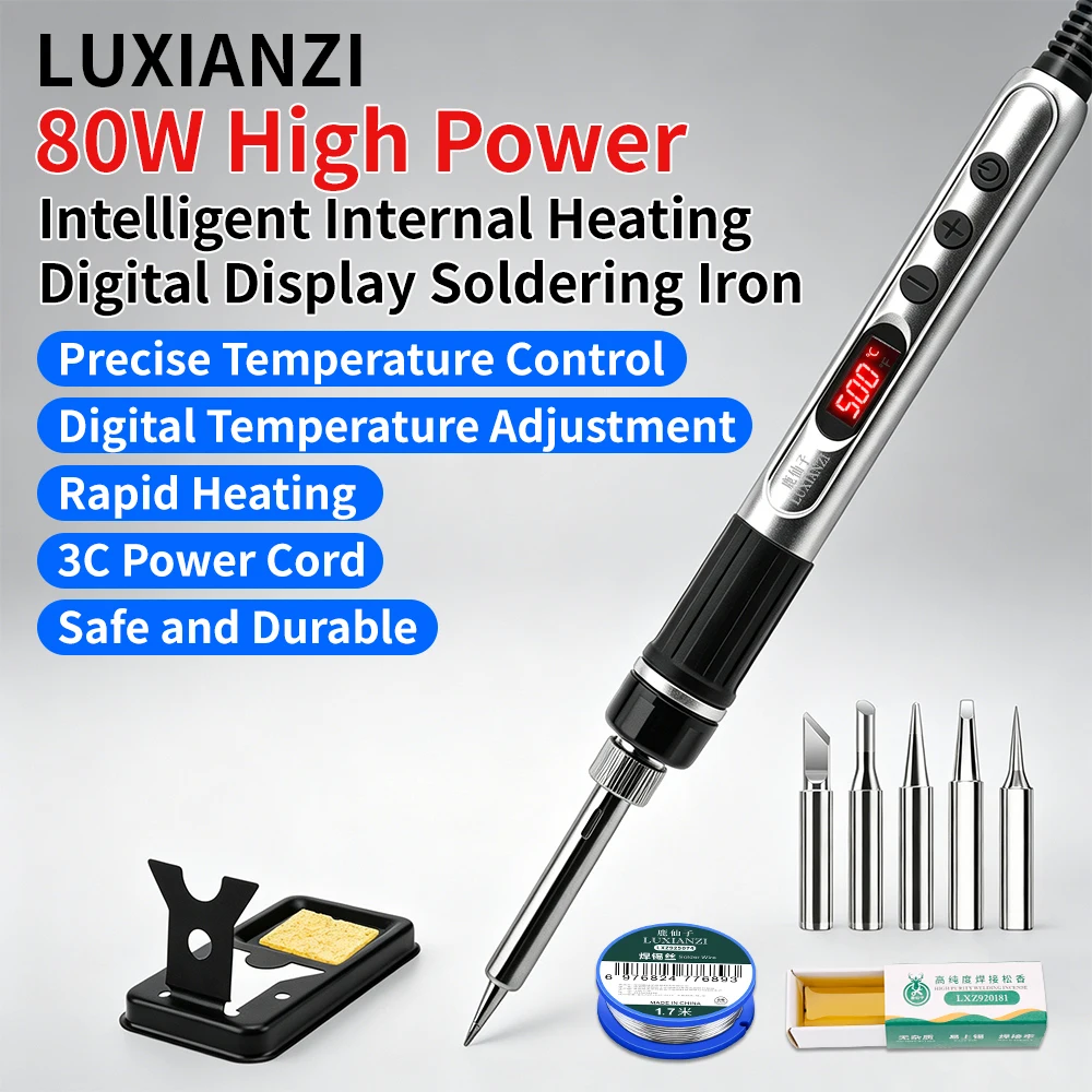 LUXIANZI 80W Digital Display Soldering Iron Internal Heating PCB Repair Welding Tool Adjustable Temperature Electric Solder Pen