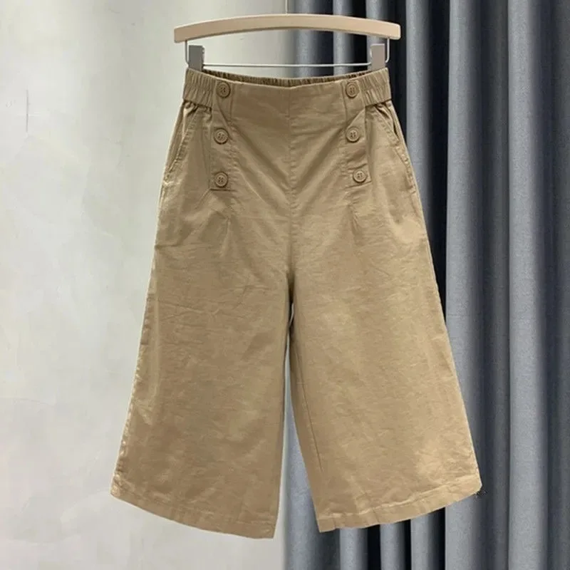Pants Skirt for Women Shorts Summer Wide Leg Blue High Waist Straight-legged Pockets Woman Short Black Korean Fashion Culotte