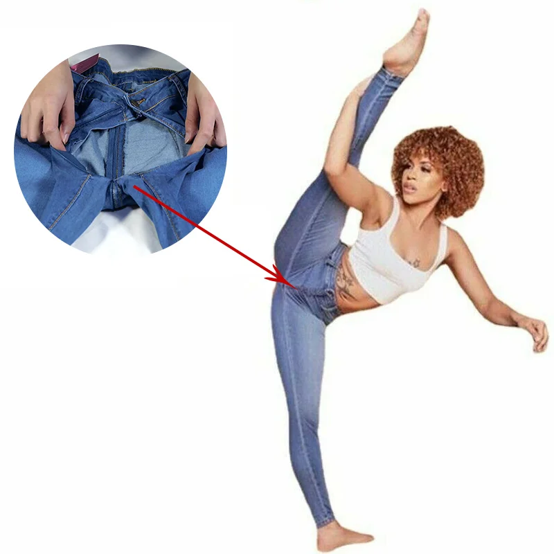 Woman Sexy Open Crotch Yoga Skinny Crotchless Jeans Pants Hide Zipper Couple Outdoor Sex Costume Dance Erotic Adult Panties