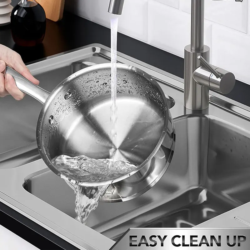 2 قطعة مجموعة قدر الطبخ الفولاذ المقاوم للصدأ مع أغطية الفولاذ المقاوم للصدأ 1QT 2QT ثلاثي رقائق أسفل التعريفي قدر المقالي تجهيزات المطابخ مجموعة #6