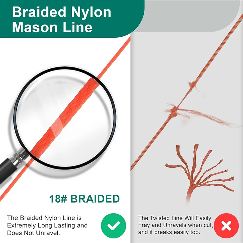 HHTL 2 Pack Mason-Line مع مقبض، بكرة خط ملتوية 540 قدم 18 قابلة لإعادة التحميل مع 10 مستويات مدمجة، خط نايلون مضفر