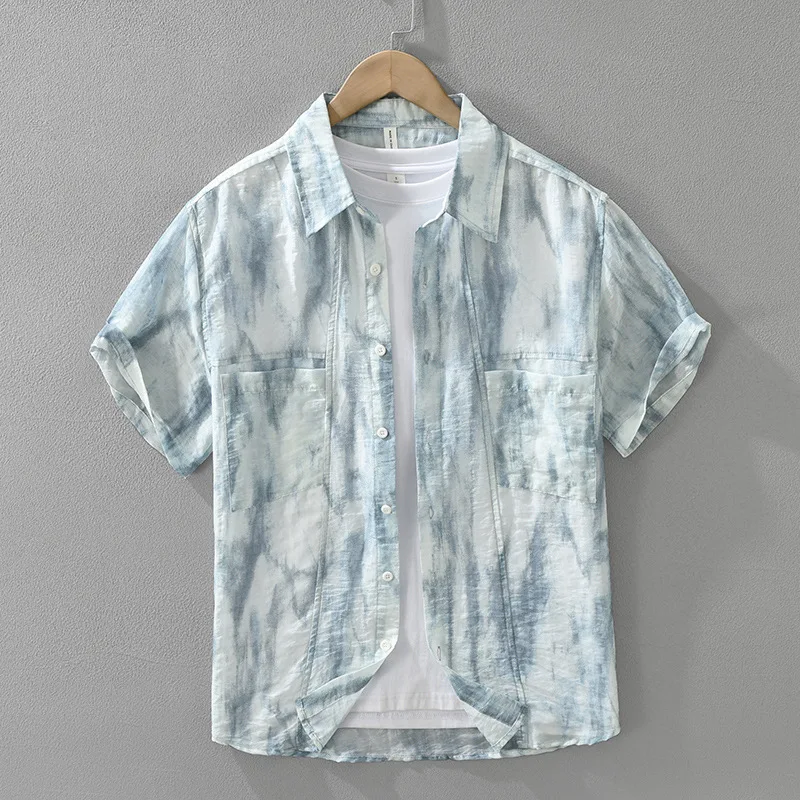 

Летняя мужская рубашка с короткими рукавами в японском стиле, модный и универсальный, художественный и повседневный свободный топ