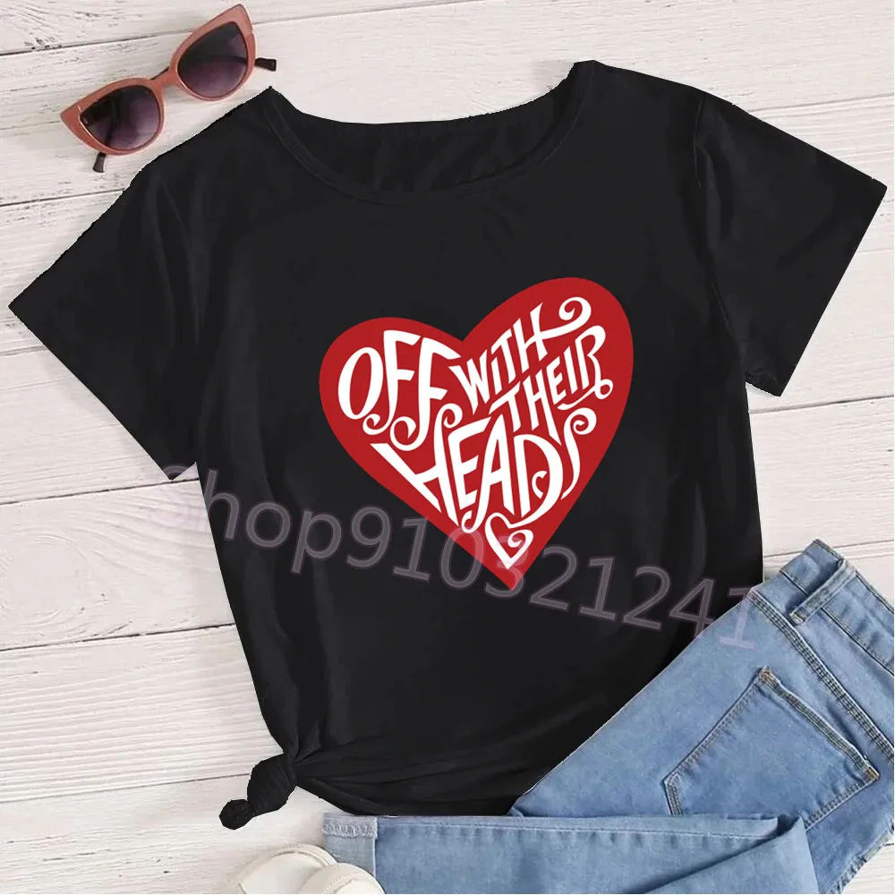 Alice in Wonderland T Shirt Women Printed Letter Streetwear 90s Girl Off with Their Head Harajuku Casual Cartoon Black Tops Tee