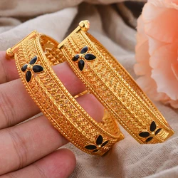 2pcs 24K Gold Color Bangles rabic Ethiopian Nigerian Banquet Wedding Bracelets Party Choker Copper Jewelry Gifts