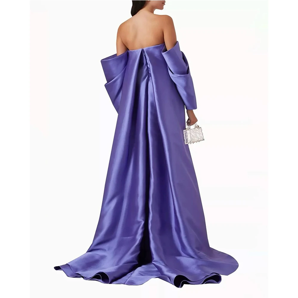 Temperament Jersey Straight Off the Shoulder Evening Dress Strapless Floor Length Long Sleeves Zipper Back Panel Train Formal