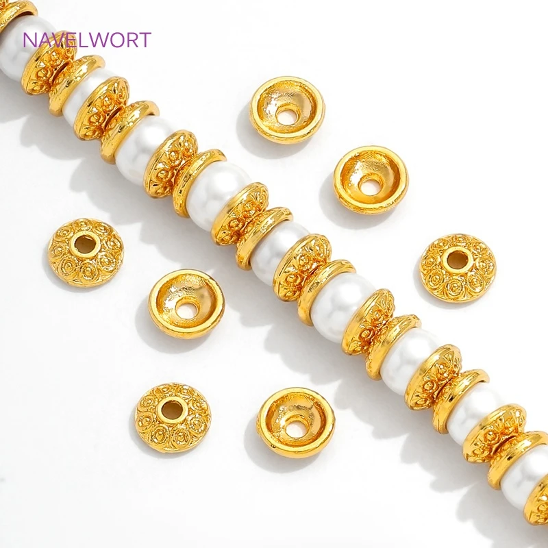 7mm Round Bead Caps Spacer Beads 18K Gold Plated Brass Bead Cap For Jewelry Making Supplies DIY Bracelet Making Findings