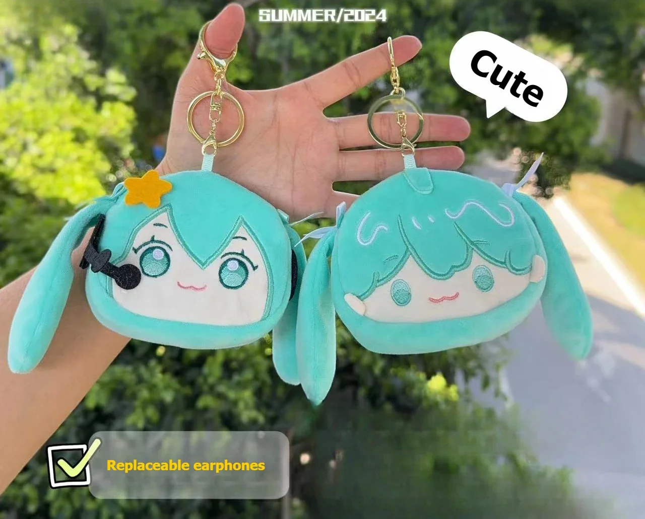 กระเป๋าใส่หูฟังบลูทูธอะนิเมะ Hatsune Miku ลายการ์ตูนน่ารักกระเป๋าเงินกำมะหยี่ใส่เหรียญพวงกุญแจ