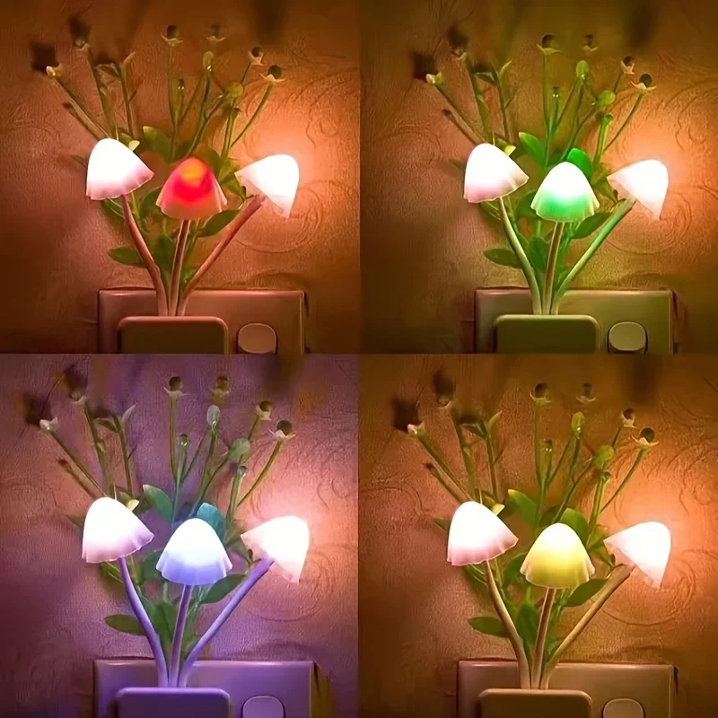 Intelligent LED Mushroom Night Light - Auto On/Off Energy-Saving Antique Decor with Flower Pattern