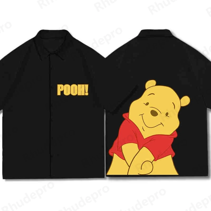 

Disney Winnie the Pooh аниме, новая летняя уличная мужская гавайская рубашка с короткими рукавами и лацканами в стиле Харадзюку, модная повседневная тонкая рубашка