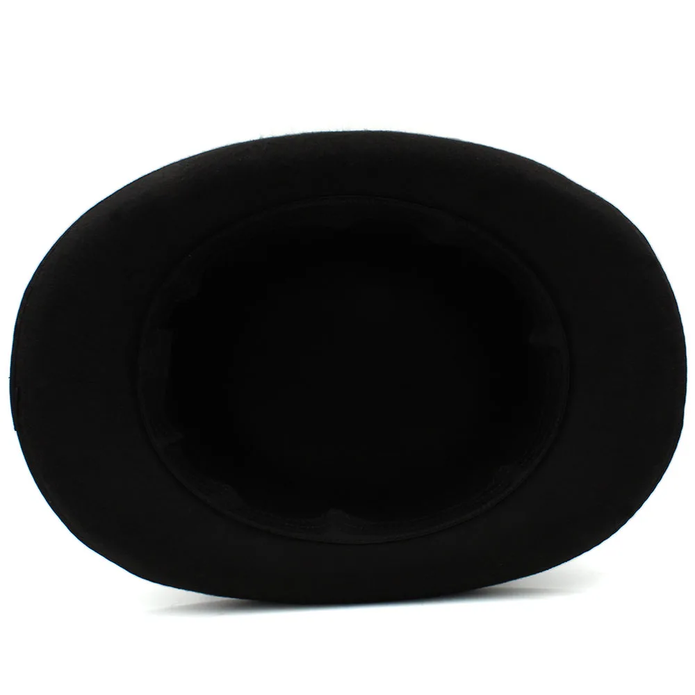 Men Women Wool Blend Oval Top Bowler Hats Woolen Fedora Caps Trilby Feather Band Derby Sunhat Adjustable UK M-L US 7 1/8-7 3/8