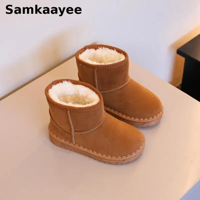 

3-16y Children Snow Boots Winter Boys Girls Casual Shoes Thick-soled Anti-Slippery Ankle Boats Plush Cotton Solid Warm Sneakers