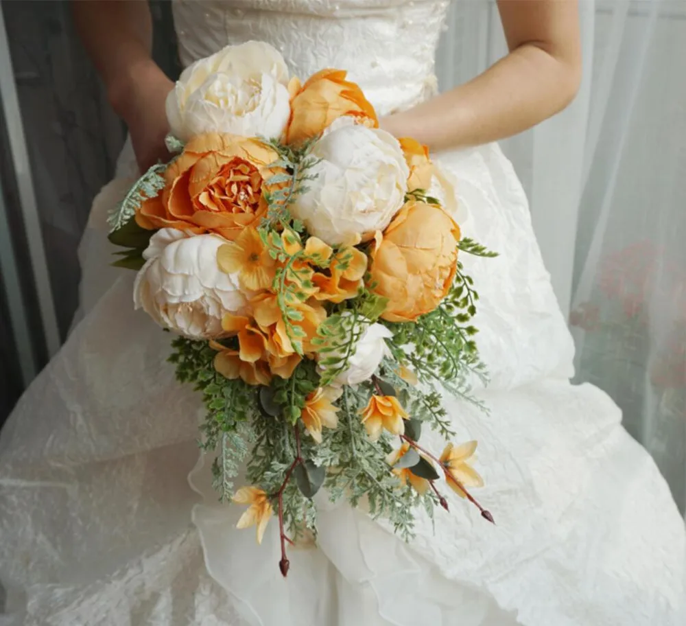 Heißer Verkauf Hochzeits sträuße künstliche Braut blumen Hochzeit Weißwasser tröpfchen Wasserfall Hochzeits blumen Braut sträuße s87