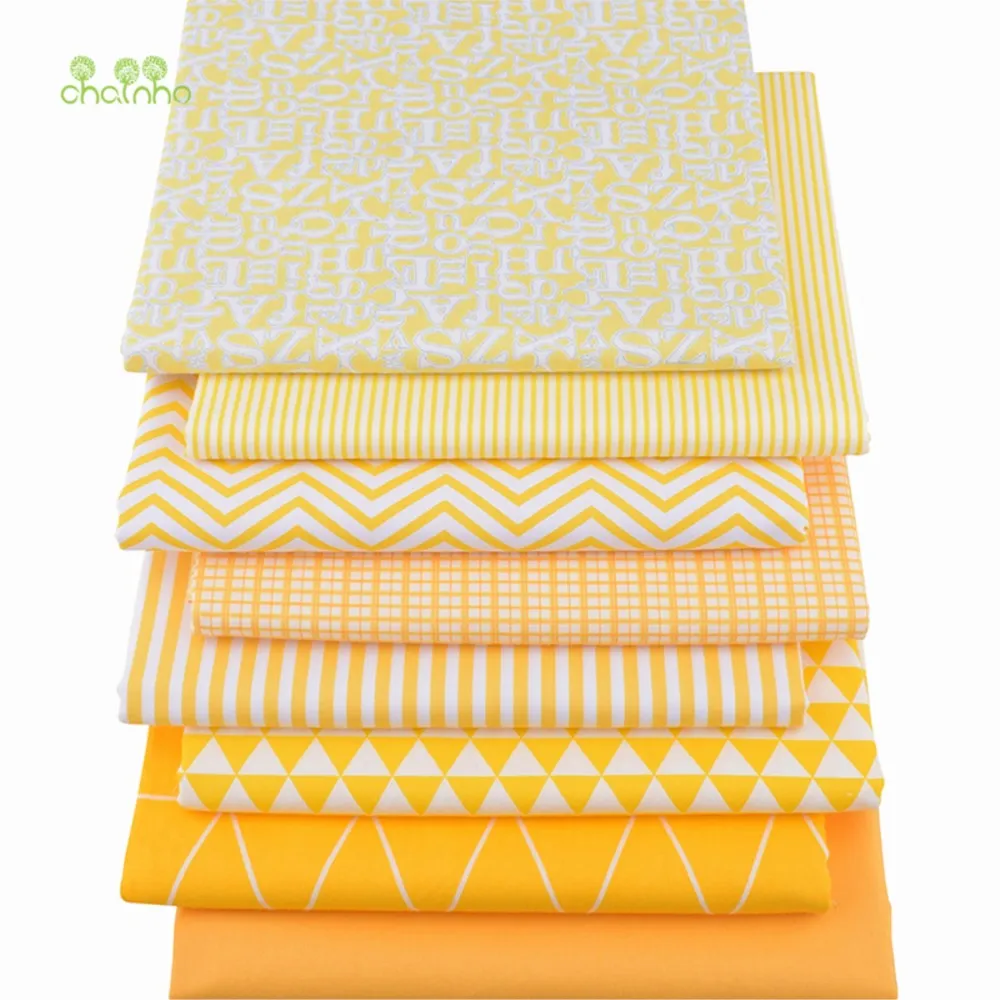 Chainho,Printed Twill Weave Cotton Fabric,Patchwork Cloth,DIY Sewing Quilting Material,Yellow Geometric Patterns,2 Sizes,285-290