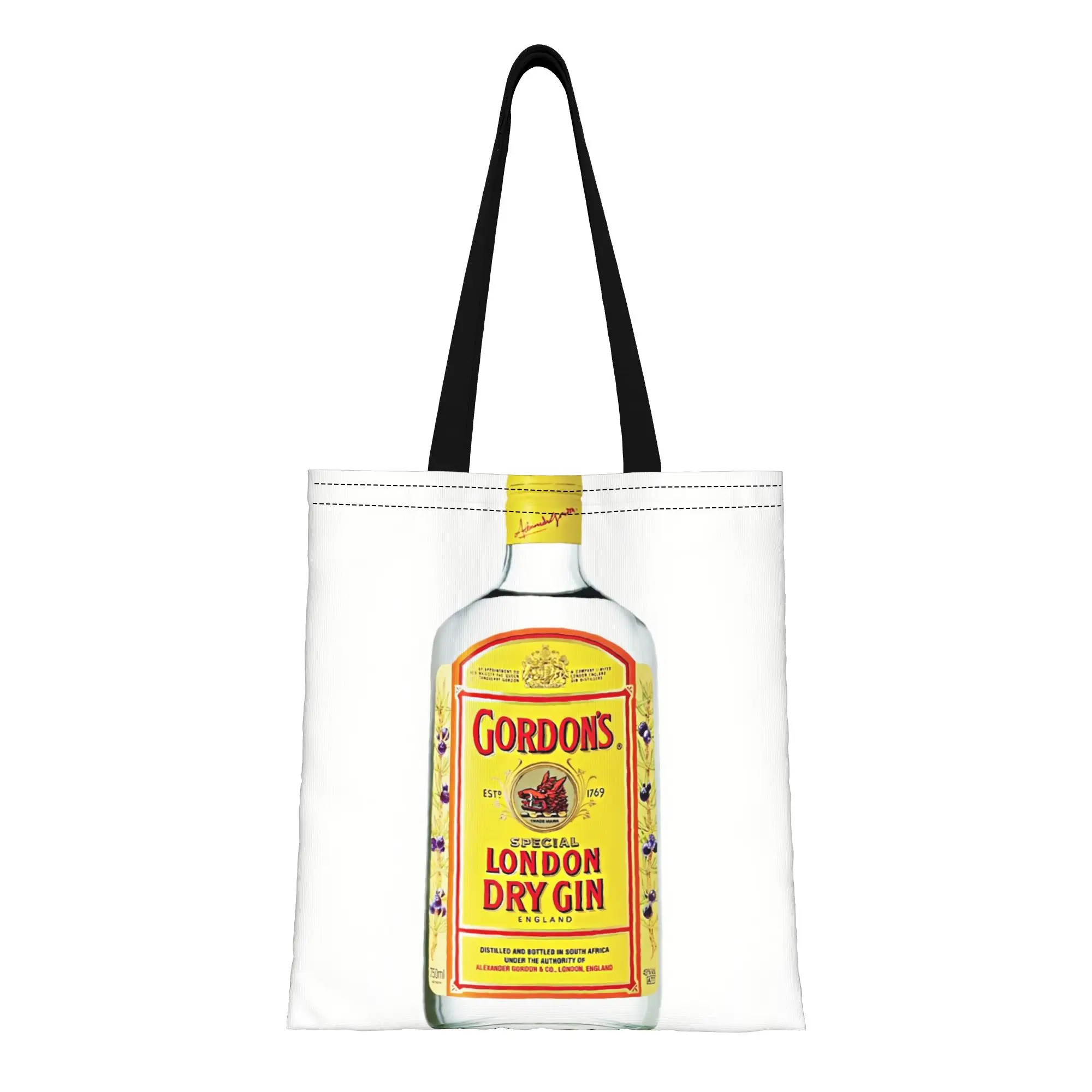 Bolsa de Lona con Diseño de Botella de Ginebra Gordon's Special London Dry, Ideal para Compras, Viajes y Actividades al Aire Libre, Bolso de Hombro Resistente