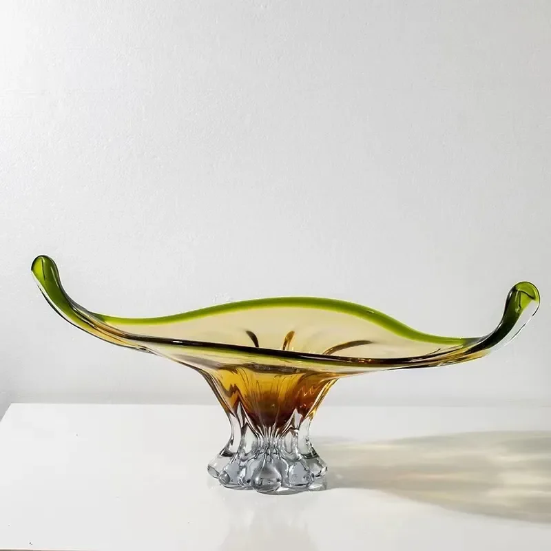 Luxury Thickened Colored Glass Fruit Plate Large Serving Tray for Living Room Coffee Table Dried Fruit Snack Bowl Home Decor
