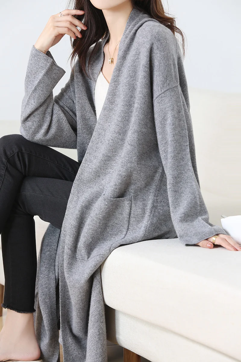 Hot Sale Autumn Winter New 100% Wool Cardigan Sweater Women\'s Solid Color Fashion Long Female Loose Soft Knitted Large Size