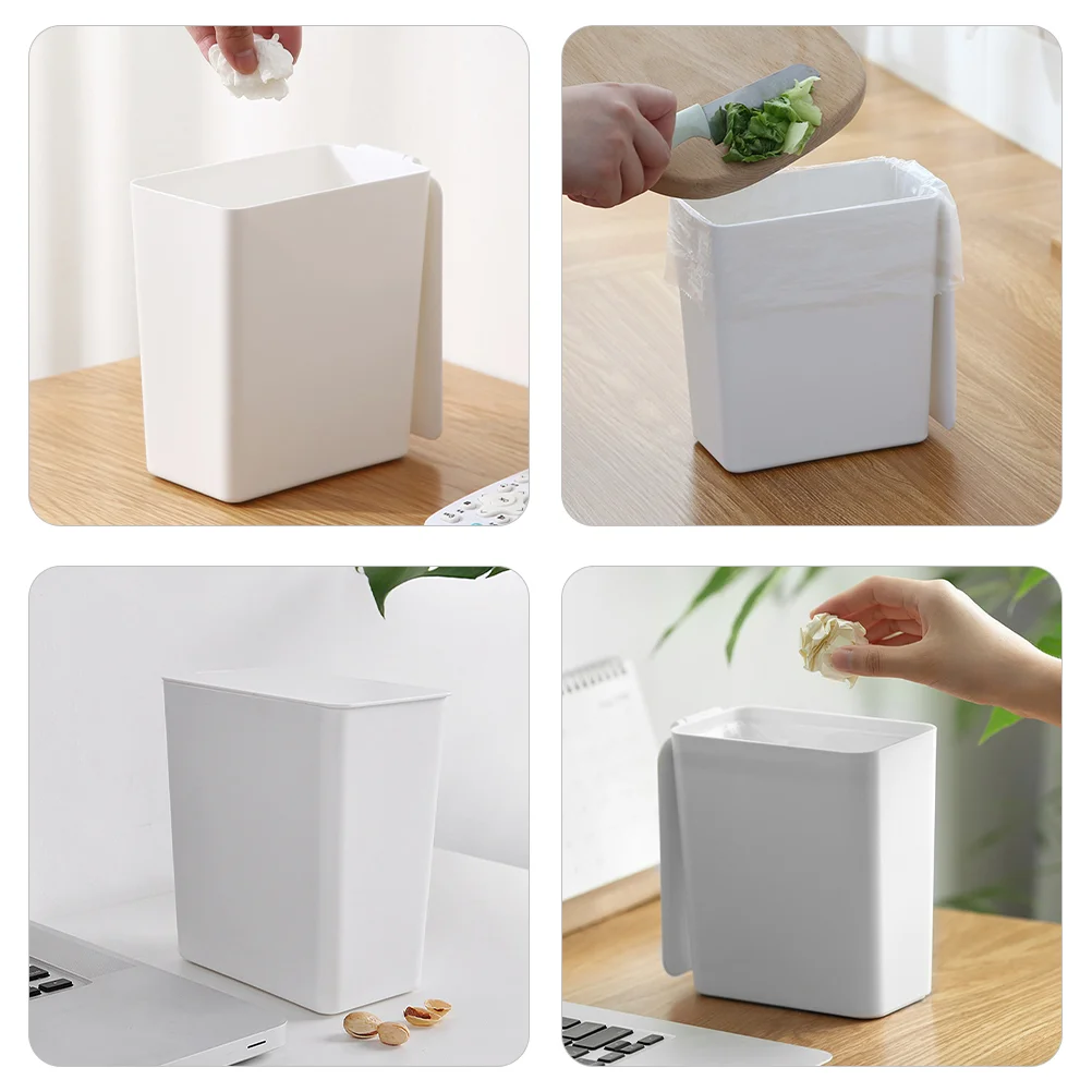 Slim Trash Can Small with Lid Bathroom Garbage Basket Mini Table Waste Bin Kitchen Container Organizer Simple Office