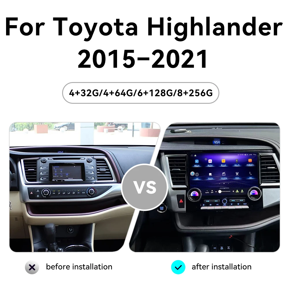 Android Car Radio For Toyota Highlander 2015 2016 2017 2018 2019 2020 2021 Auto Multimedia Video Player 4G WIFI GPS Navi Carplay