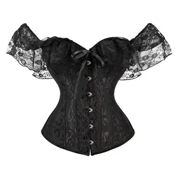 Sexy Lace Up Short Sleeve Corsets Womens Bustier Corsets Lace Up Short Sleeve Sheer Corset Womens Crop Top