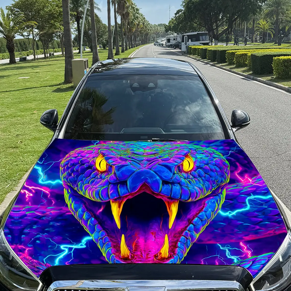 غلاف فينيل سيارة بيثون كهربائي ملون، ملصق غطاء محرك السيارة المقاوم للماء من مادة PVC، ملصقات ذاتية اللصق مقاومة للخدش لـ #1