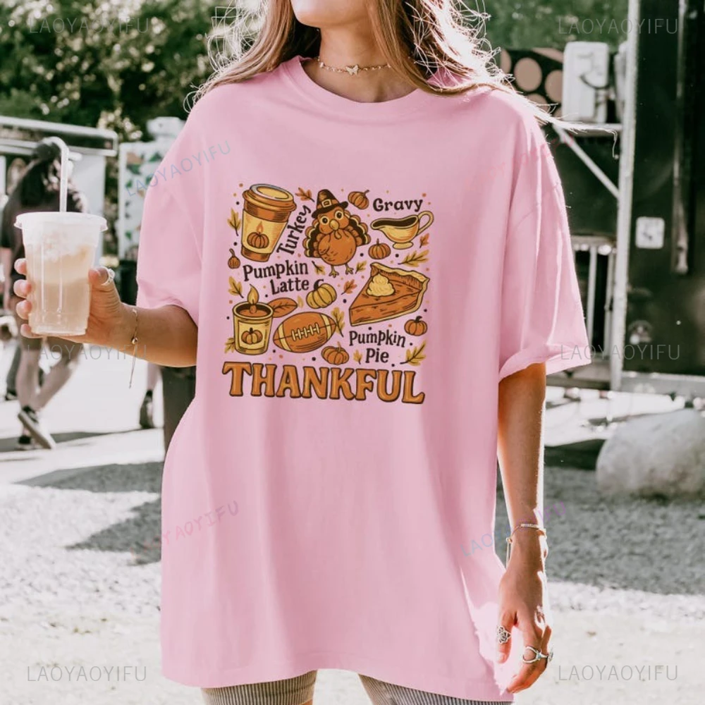 

Preppy Thanksgiving Day Aesthetic Women Autumn Ambient Graphic T Shirts Vintage Turkey Day Cotton T-shirt Fashion Streetwear