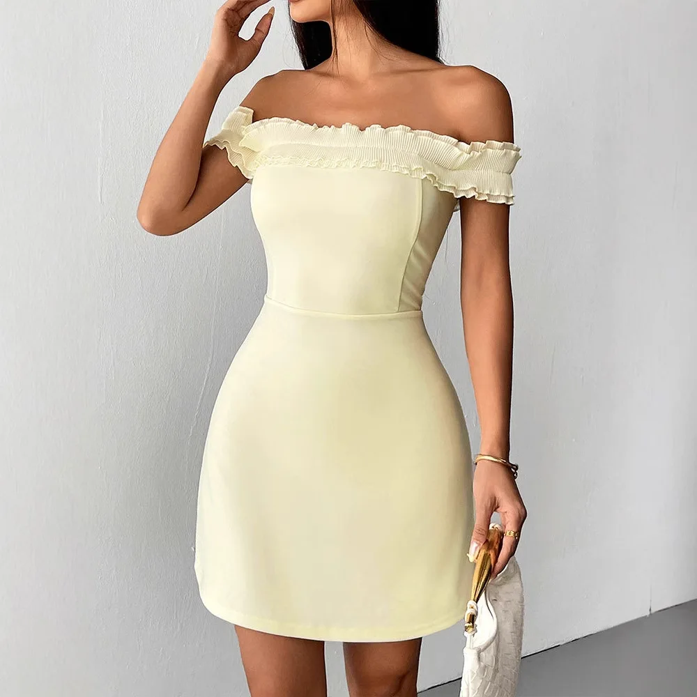 Vrouwen Elegante Midi Jurk Een Schouder Dubbele Ruche Pure Desire Bodycon Afslanken Crop Top Party Formele Gown Mode jurk
