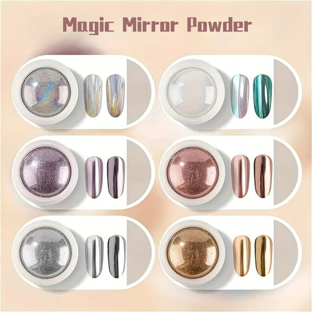 1 ชุด 6pcs Magic Mirror Powder โครเมียมเล็บผง 3D Holographic Aurora Pearl Gradient Rainbow Nail Art Creation DIY Y2K