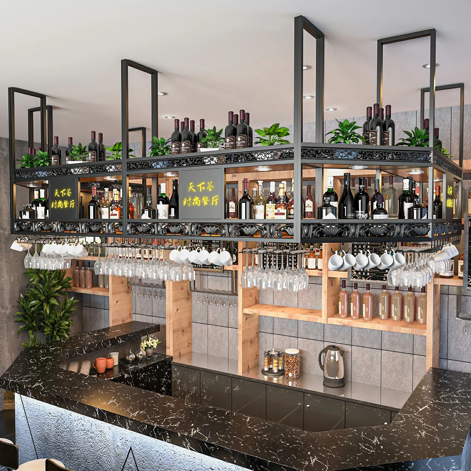 Bar Hanger Shelf Goblet Inverted Hanger High-end Bar Restaurant Decoration Hanging Wine Rack Hanging Cabinet Display Rack