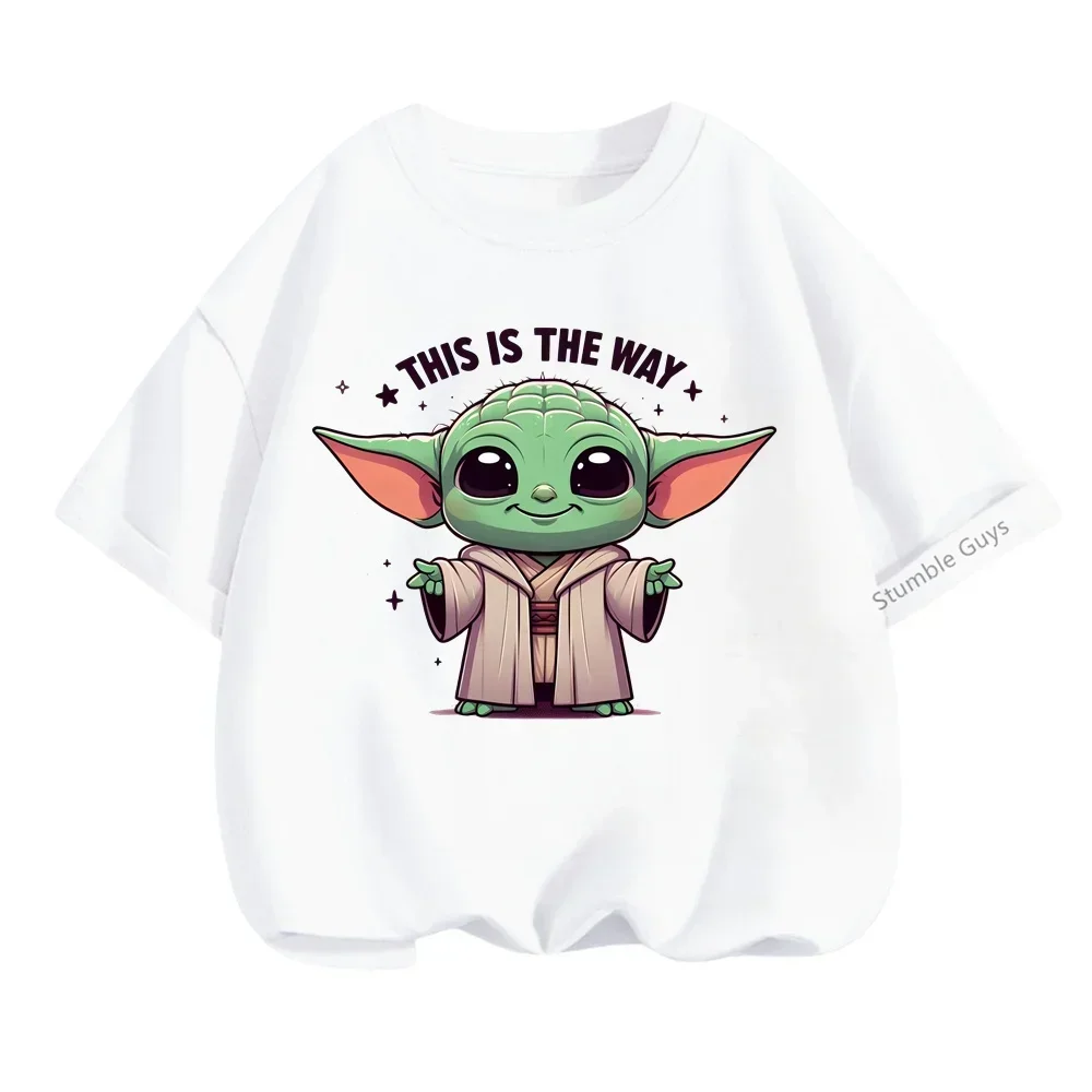 

2025 Men's short-sleeved summer Yoda Monster Cartoon Clothing printed short-sleeved pure cotton T-shirt