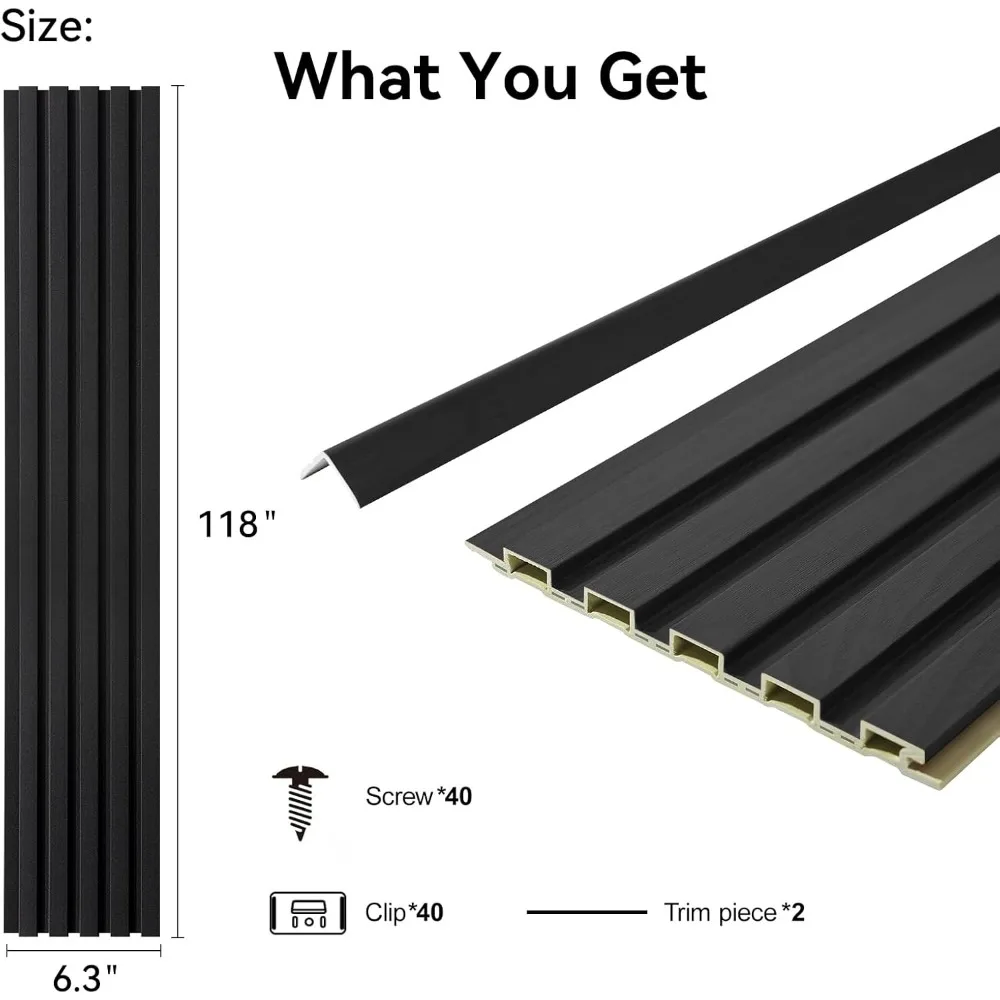 Panel ścienny 3D z listew, 8 sztuk, do dekoracji wnętrz, niski grill, czarny