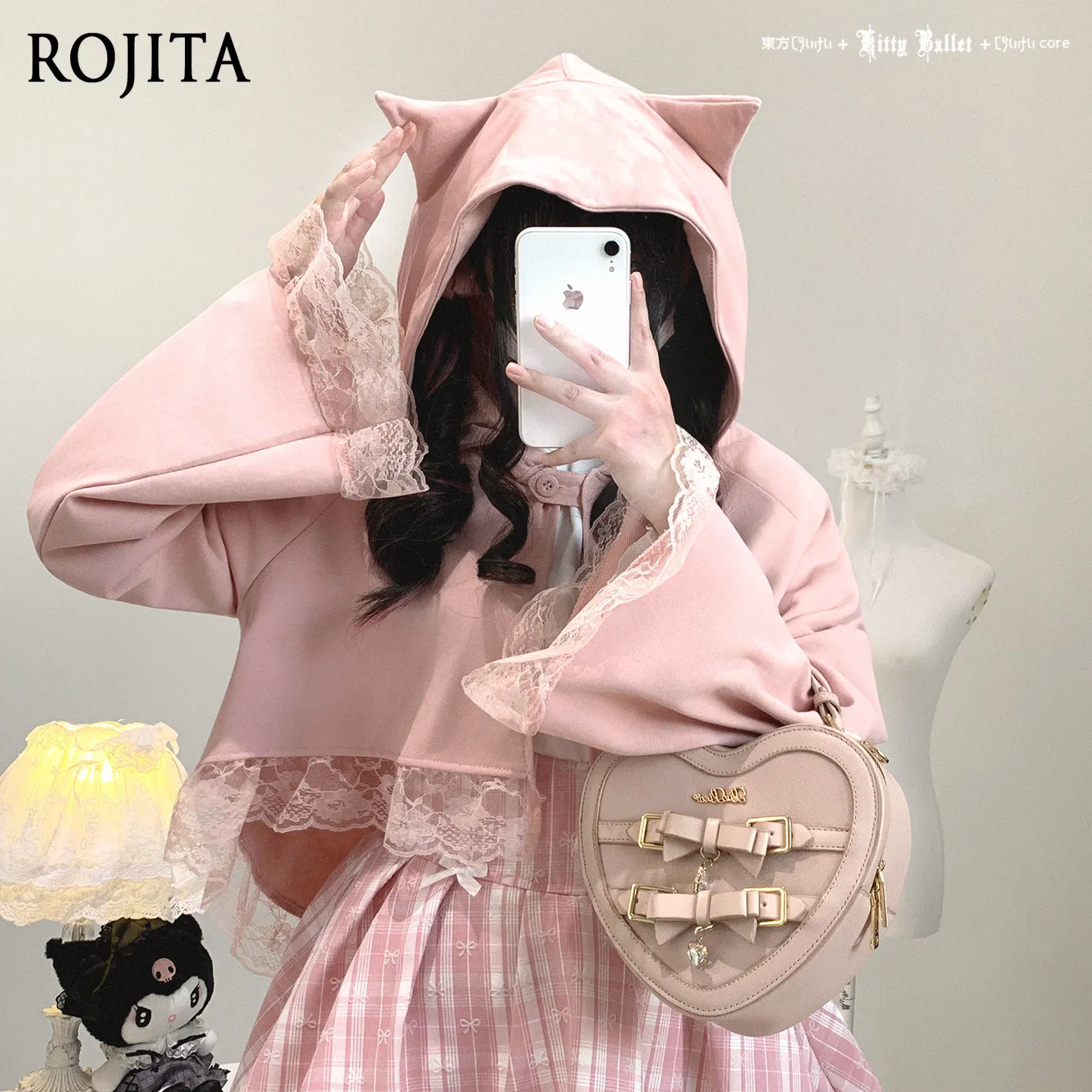 

Женская короткая накидка-кейп с капюшоном и кошачьими ушками в стиле субкультуры Homebody, новинка весны 2026, повседневный топ с острыми ушками и кружевной отделкой