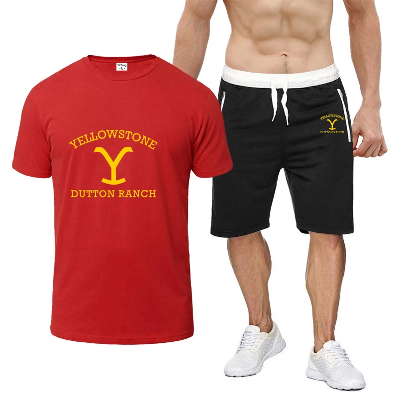 T-shirt à manches courtes et pantalon court pour homme, ensemble décontracté confortable, imprimé trempé, mode masculine, Yellowstone, Dutton Ranch, nouveau, lecture de documents, 2024