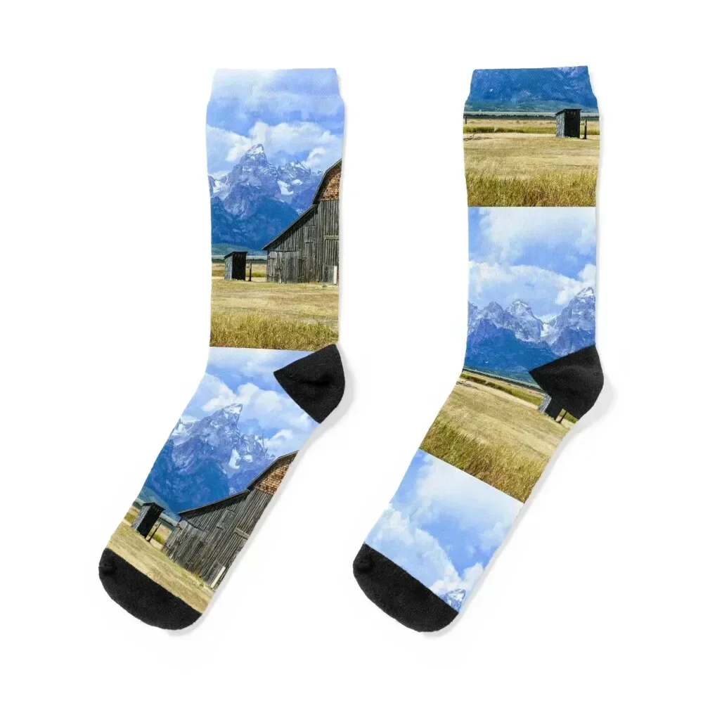 Jackson Hole Grand Tetons Mountains Barn Socks professional running tennis anti slip football Mens Socks Women's